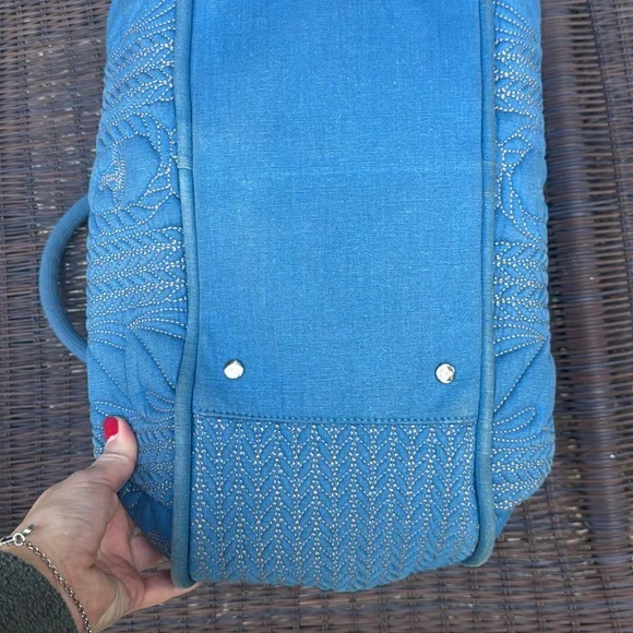 SOLD LIVE! Rare Vivienne Westwood Blue Quilted Satchel wTan Leather Accents - Picture 11 of 14